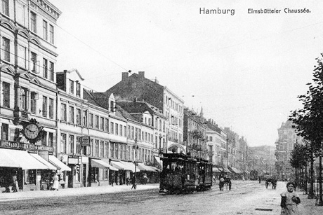 Die Eimsbüttler Chaussee um 1905 als Postkartenmotiv, Foto: (c) Archiv der Geschichtswerkstatt Eimsbüttel